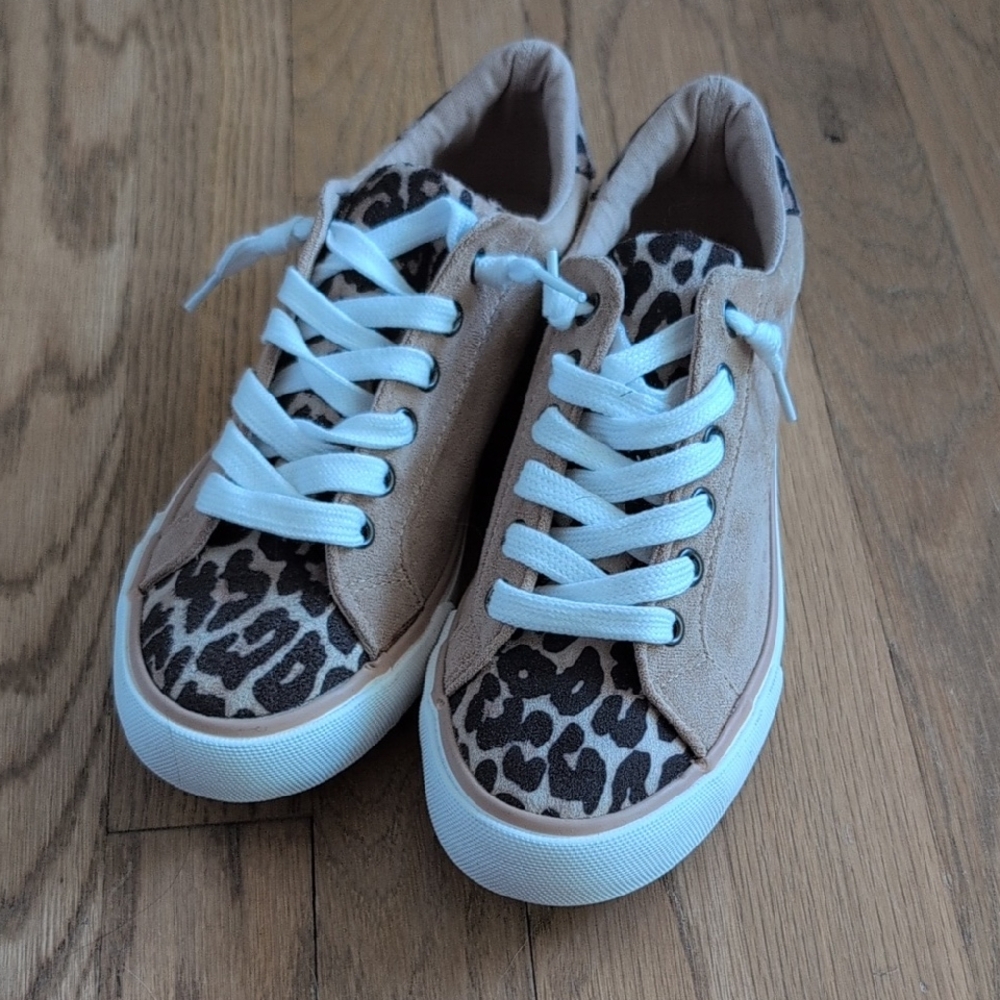 Leopard Print Sneakers with Tan Accents